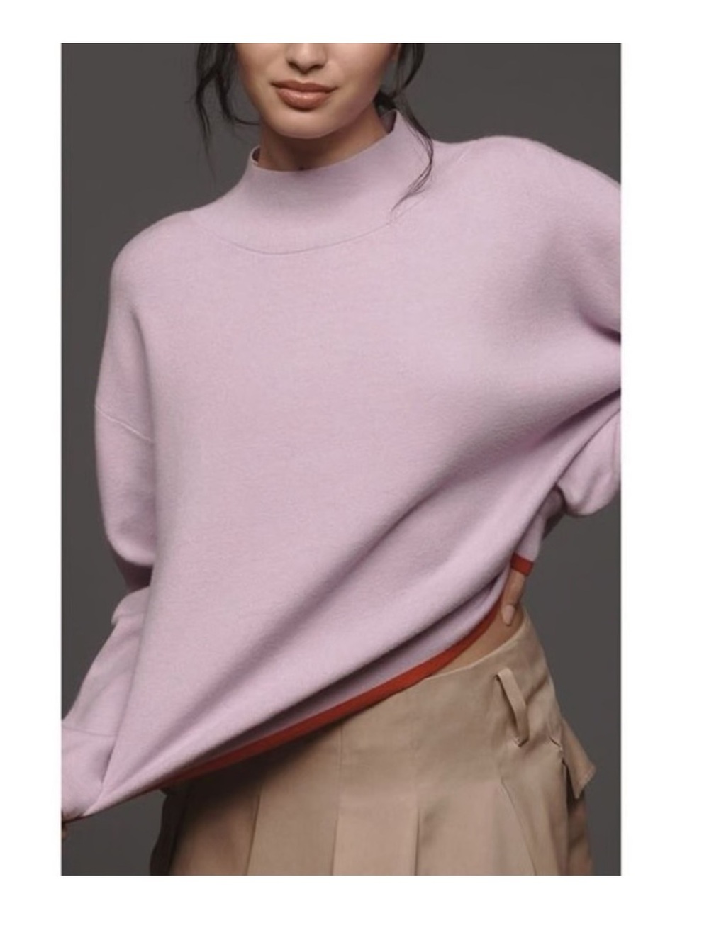 Maeve Anthropologie Carys Orchid Mock-Neck Sweater light Purple red trim XXS